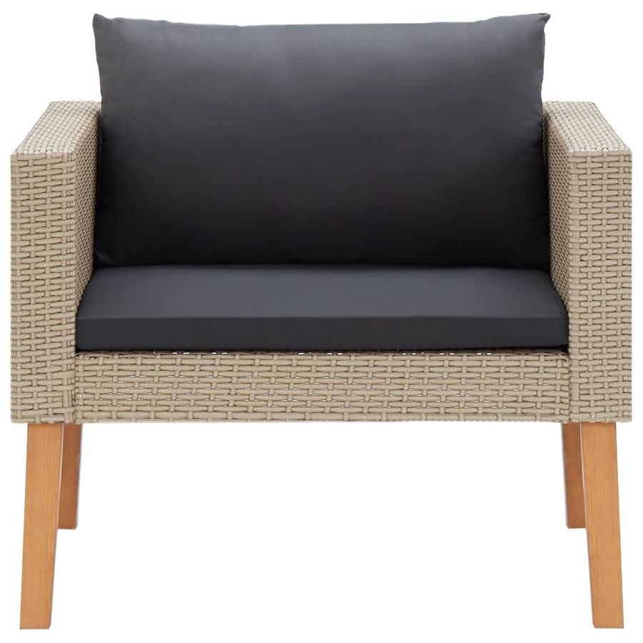 Tuinbank Eenzits Met Kussens Poly Rattan Beige Fauteuil