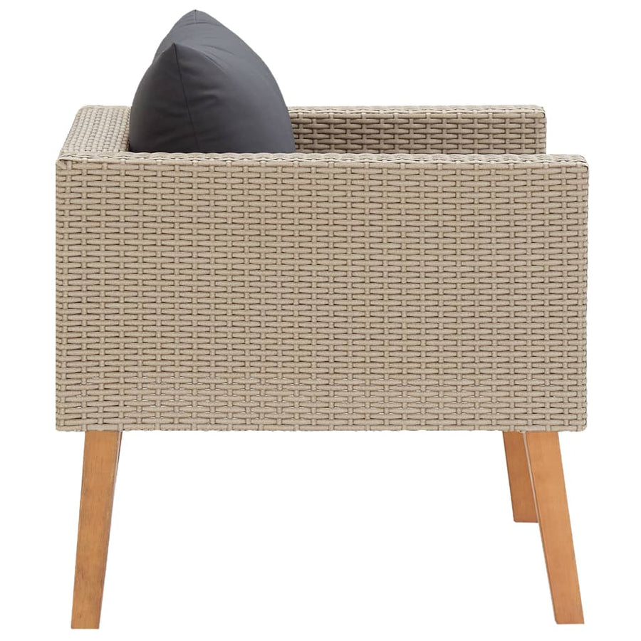 Tuinbank Eenzits Met Kussens Poly Rattan Beige Fauteuil