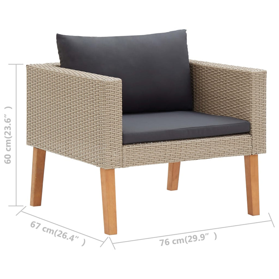 Tuinbank Eenzits Met Kussens Poly Rattan Beige Fauteuil