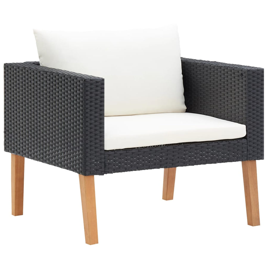 Tuinbank Eenzits Met Kussens Poly Rattan Zwart Fauteuil