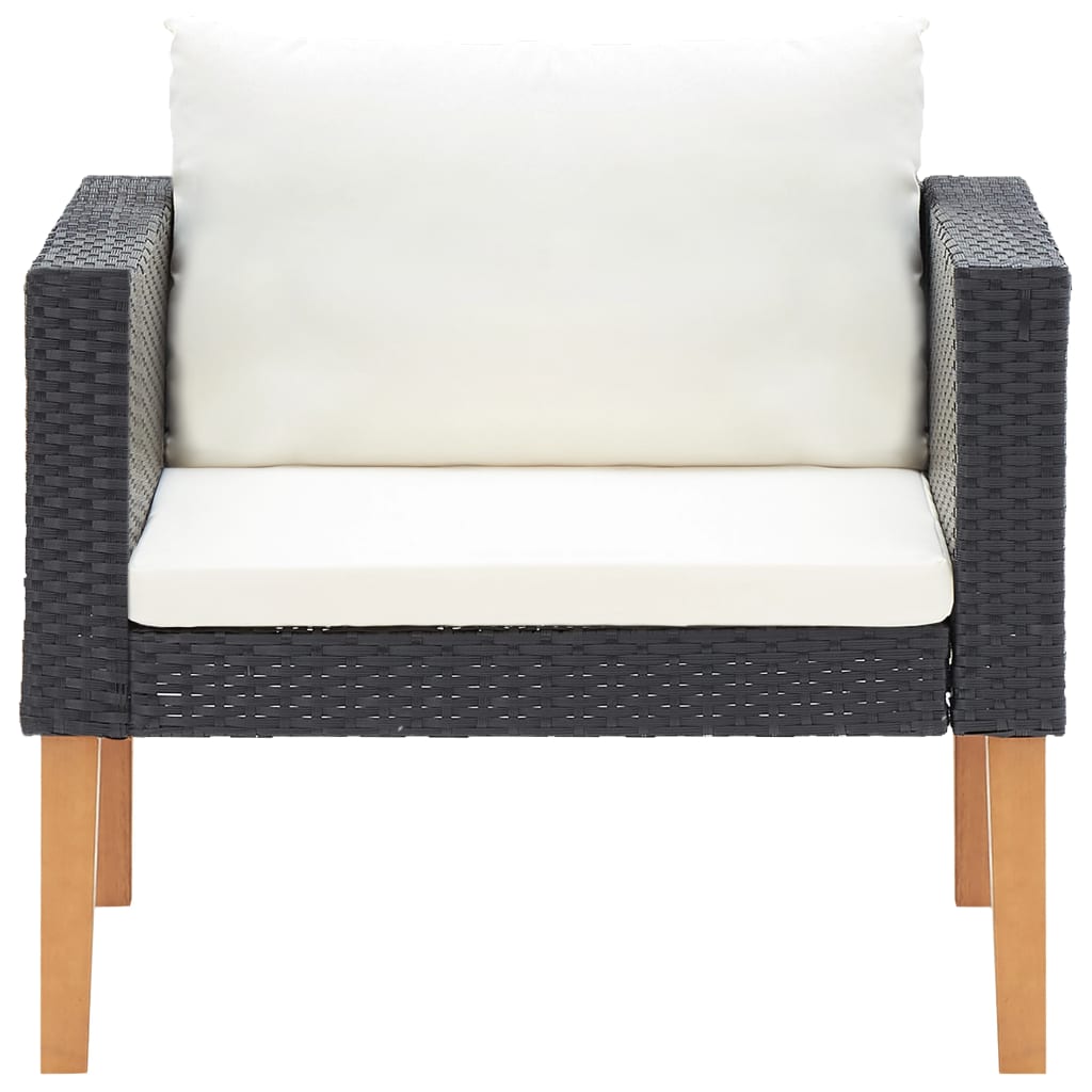 Tuinbank Eenzits Met Kussens Poly Rattan Zwart Fauteuil