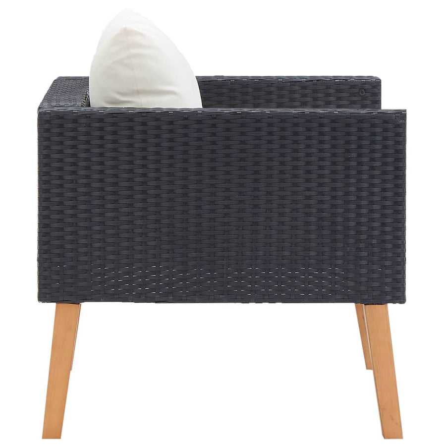 Tuinbank Eenzits Met Kussens Poly Rattan Zwart Fauteuil