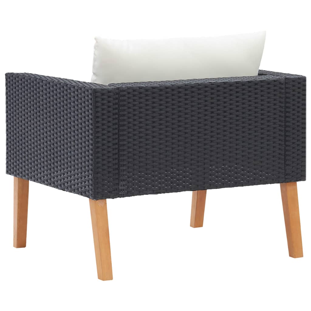 Tuinbank Eenzits Met Kussens Poly Rattan Zwart Fauteuil