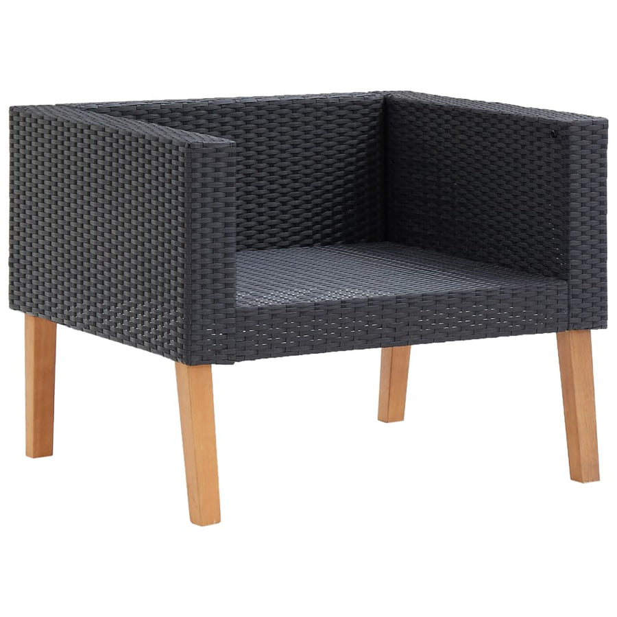 Tuinbank Eenzits Met Kussens Poly Rattan Zwart Fauteuil