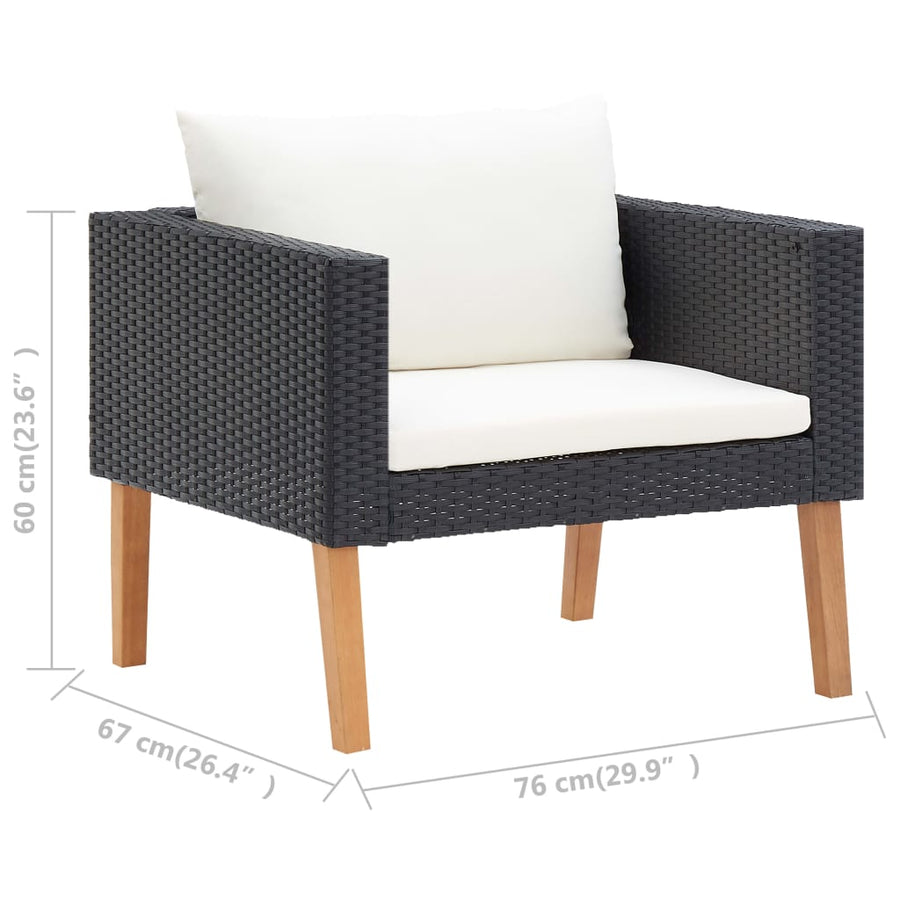 Tuinbank Eenzits Met Kussens Poly Rattan Zwart Fauteuil