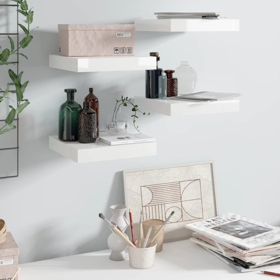 Wandschappen Zwevend 23X23,5X3,8 Cm Mdf Hoogglans Wit 4 23 x 23.5 x 3.8 cm