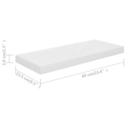 Wandschap Zwevend 60X23,5X3,8 Cm Mdf Hoogglans Wit 1 60 x 23.5 x 3.8 cm