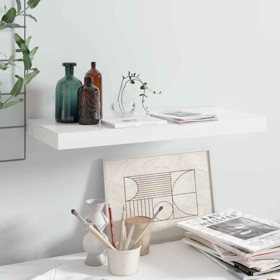 Wandschap Zwevend 60X23,5X3,8 Cm Mdf Hoogglans Wit 1 60 x 23.5 x 3.8 cm