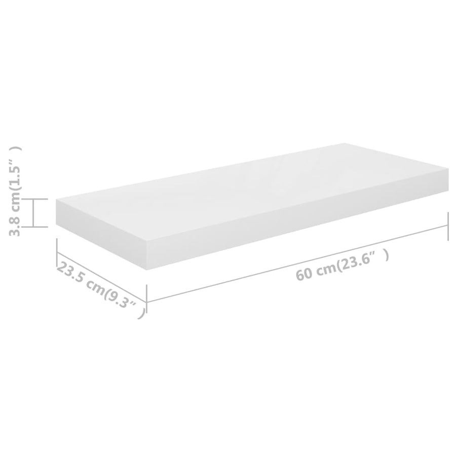Wandschappen Zwevend 60X3,5X3,8 Cm Mdf Hoogglans Wit 2 60 x 23.5 x 3.8 cm