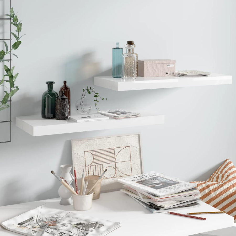 Wandschappen Zwevend 60X3,5X3,8 Cm Mdf Hoogglans Wit 2 60 x 23.5 x 3.8 cm