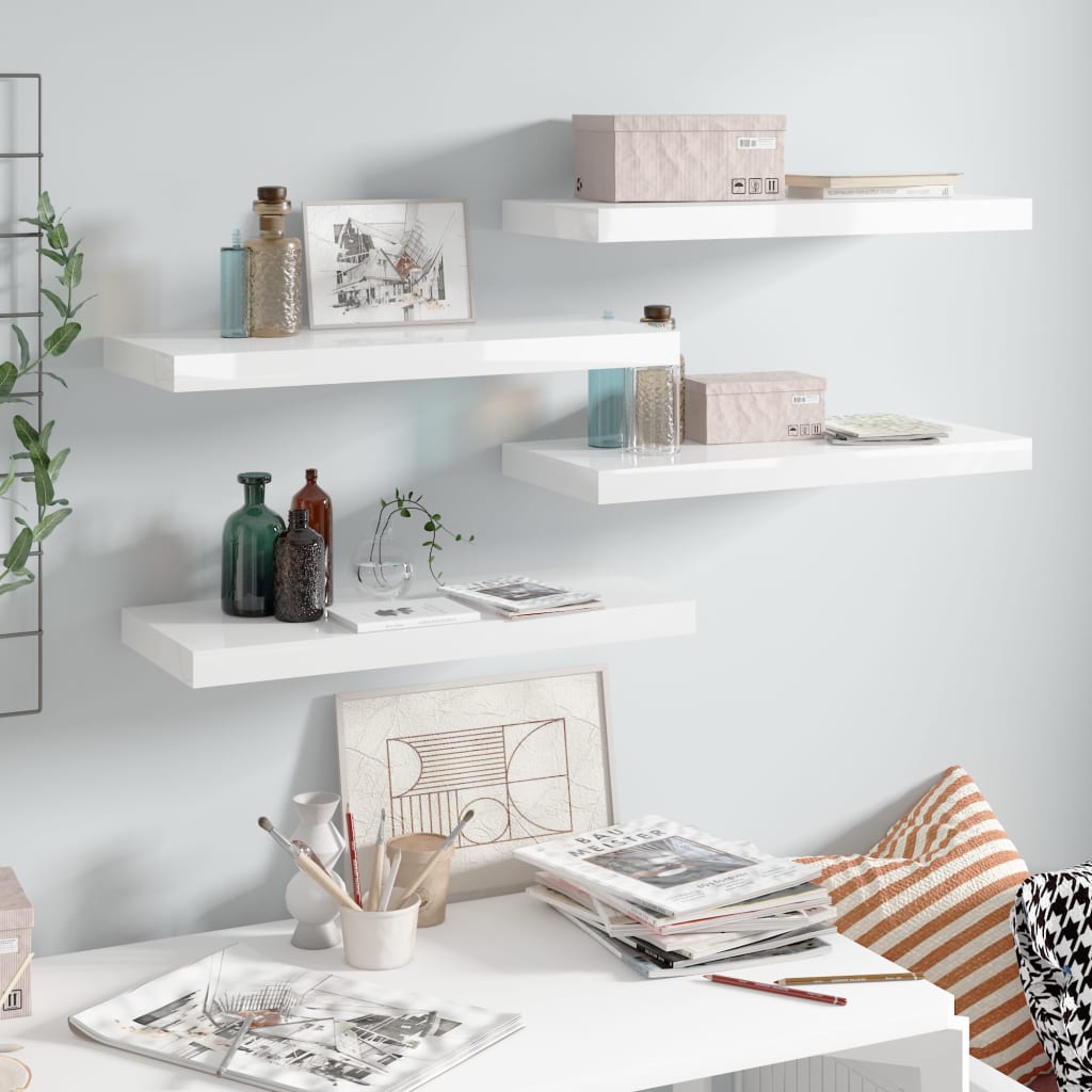 Wandschappen Zwevend 60X23,5X3,8 Cm Mdf Hoogglans Wit 4 60 x 23.5 x 3.8 cm
