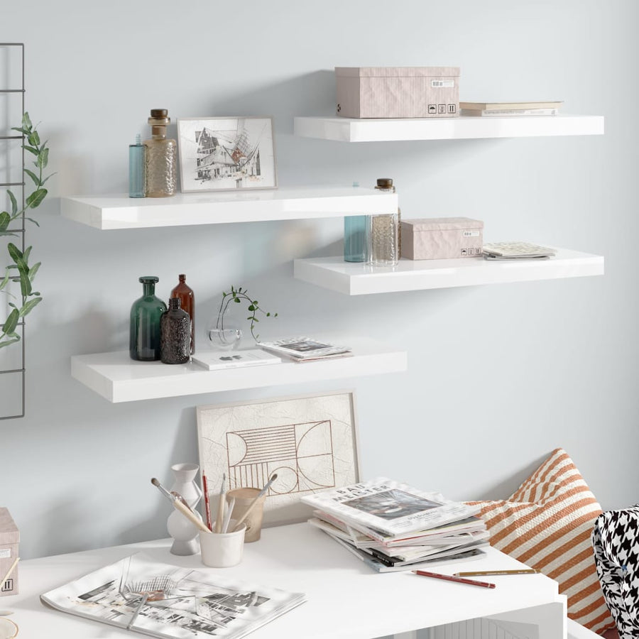 Wandschappen Zwevend 60X23,5X3,8 Cm Mdf Hoogglans Wit 4 60 x 23.5 x 3.8 cm