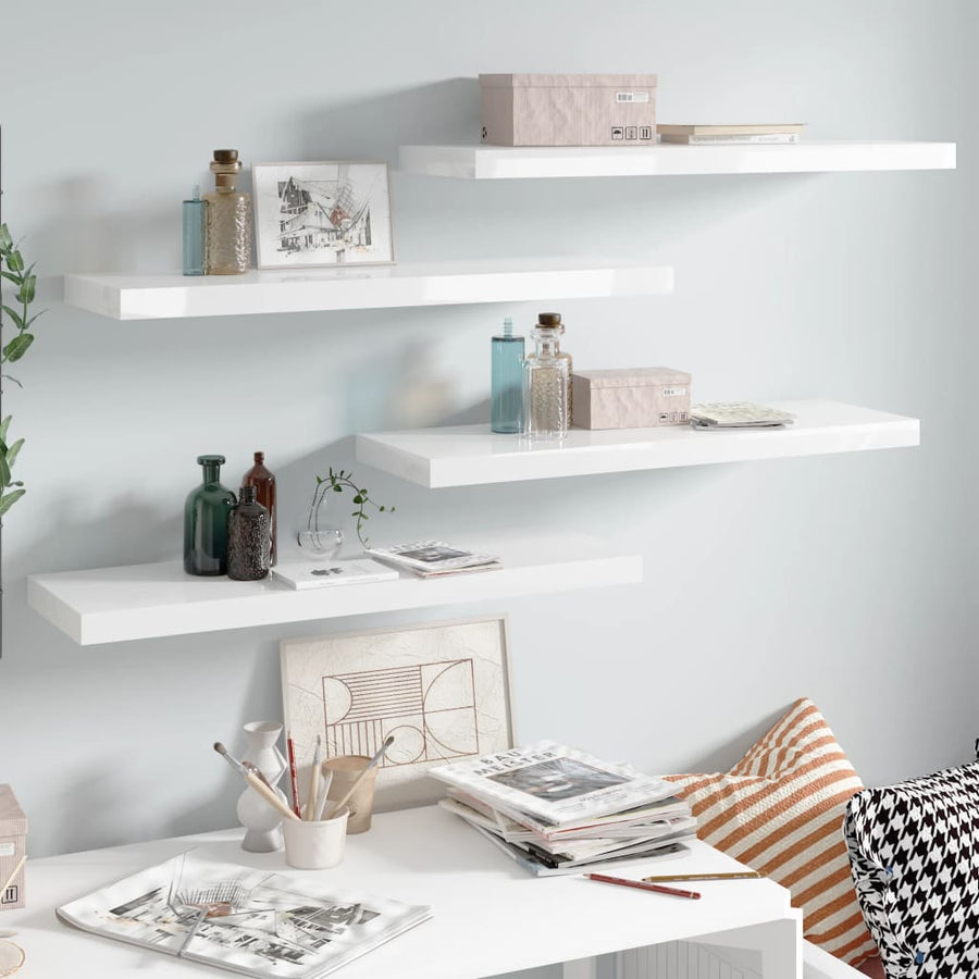 Wandschappen Zwevend 80X23,5X3,8 Cm Mdf Hoogglans Wit 4 80 x 23.5 x 3.8 cm
