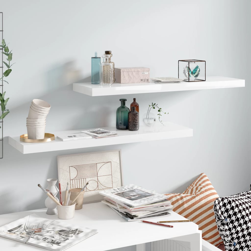 Wandschappen Zwevend 90X3,5X3,8 Cm Mdf Hoogglans Wit 2 90 x 23.5 x 3.8 cm