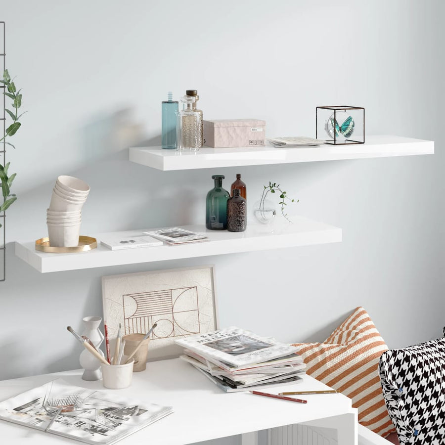 Wandschappen Zwevend 90X3,5X3,8 Cm Mdf Hoogglans Wit 2 90 x 23.5 x 3.8 cm