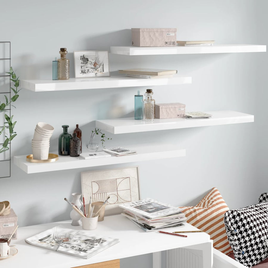 Wandschappen Zwevend 90X23,5X3,8 Cm Mdf Hoogglans Wit 4 90 x 23.5 x 3.8 cm