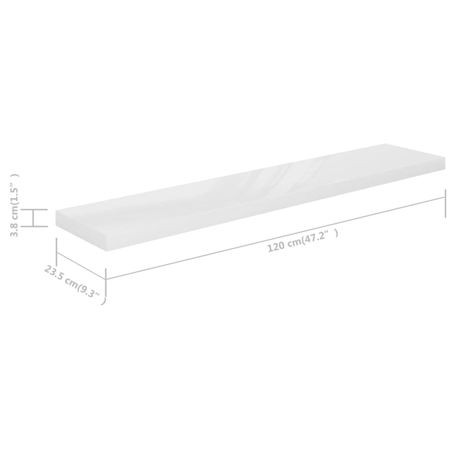 Wandschappen Zwevend 10X3,5X3,8 Cm Mdf Hoogglans Wit 2 120 x 23.5 x 3.8 cm