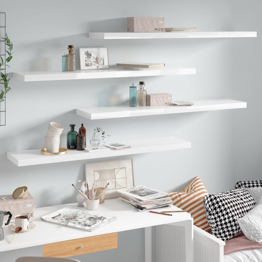 Wandschappen Zwevend 120X23,5X3,8 Cm Mdf Hoogglans Wit 4 120 x 23.5 x 3.8 cm