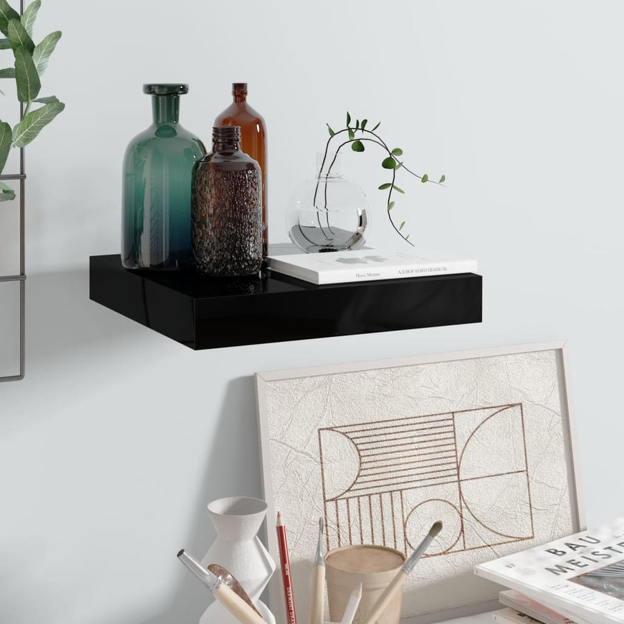 Wandschap Zwevend 23X23,5X3,8 Cm Mdf Hoogglans Zwart 1 23 x 23.5 x 3.8 cm