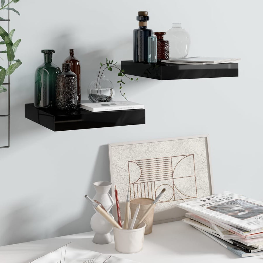 Wandschappen Zwevend 3X3,5X3,8 Cm Mdf Hoogglans Zwart 2 23 x 23.5 x 3.8 cm