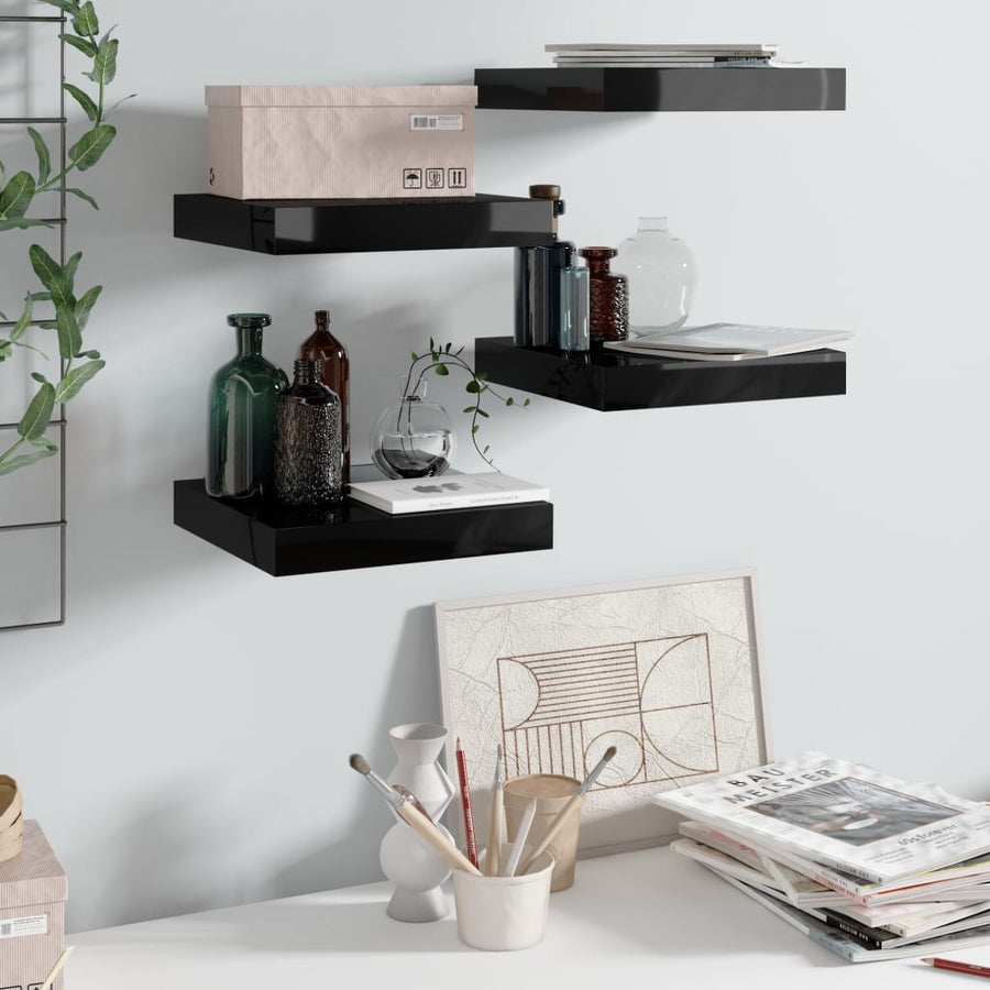 Wandschappen Zwevend 23X23,5X3,8 Cm Mdf Hoogglans Zwart 4 23 x 23.5 x 3.8 cm