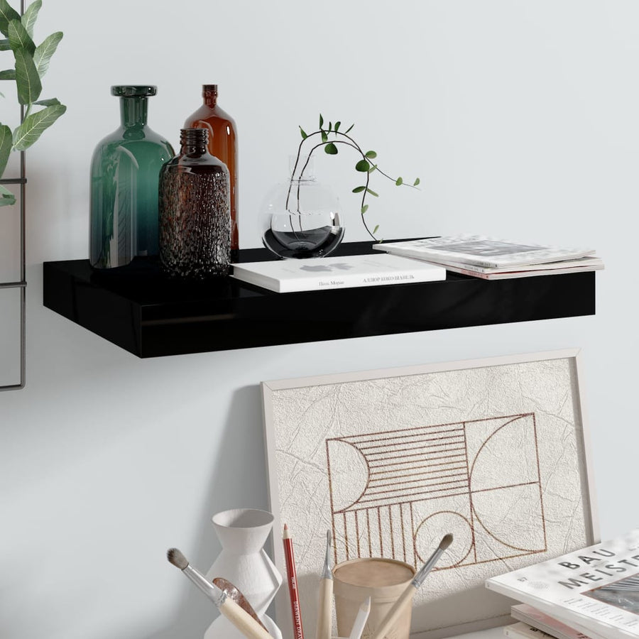 Wandschap Zwevend 40X23X3,8 Cm Mdf Hoogglans Zwart 1 40 x 23 x 3.8 cm