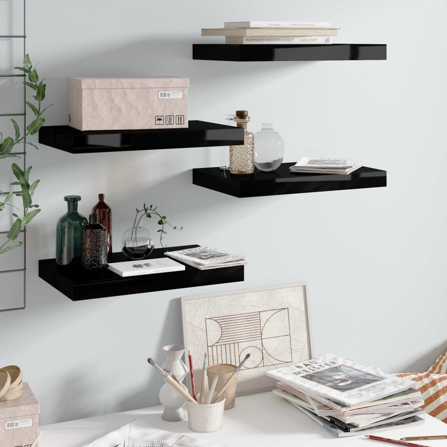 Wandschappen Zwevend 0X23X3,8 Cm Mdf Hoogglans Zwart 4 40 x 23 x 3.8 cm