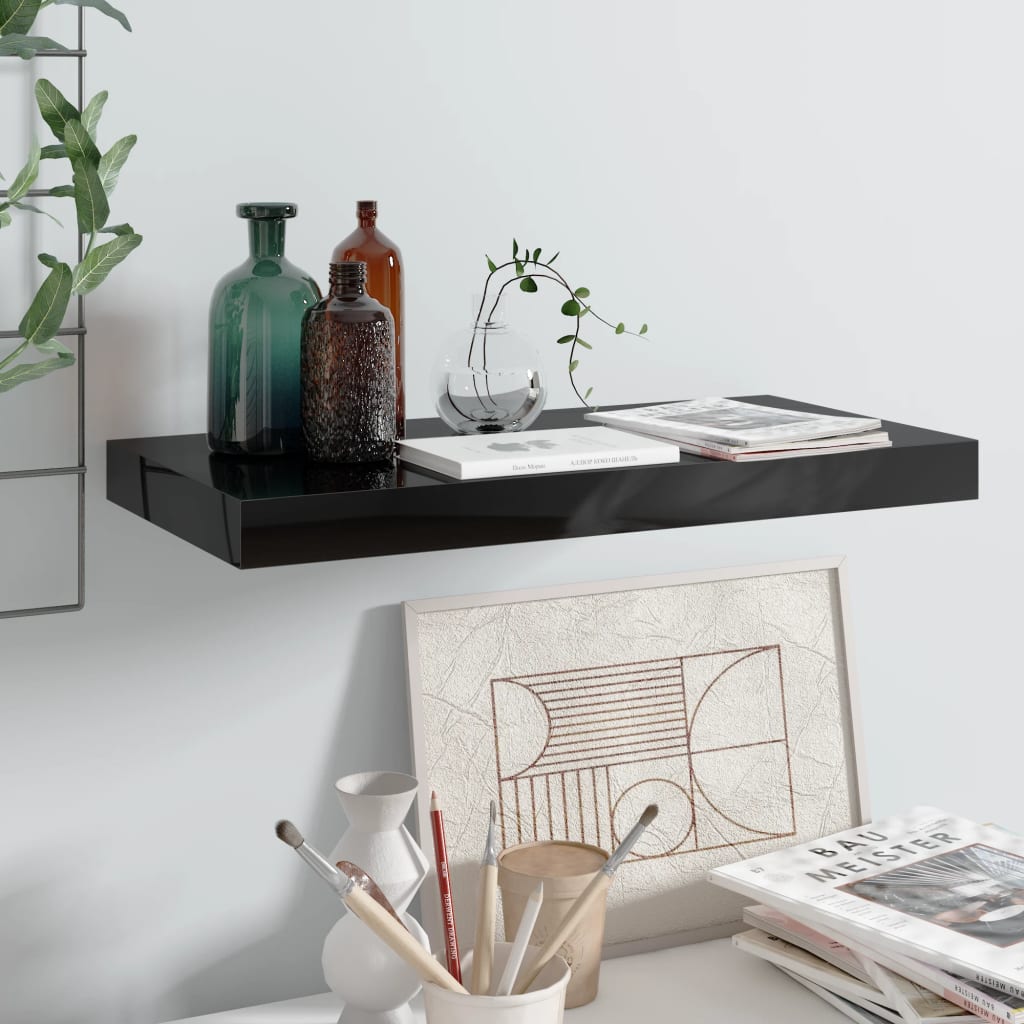 Wandschap Zwevend 50X23X3,8 Cm Mdf Hoogglans Zwart 1 50 x 23 x 3.8 cm