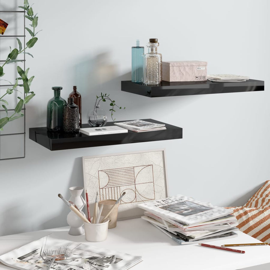 Wandschappen Zwevend 50X3X3,8 Cm Mdf Hoogglans Zwart 2 50 x 23 x 3.8 cm