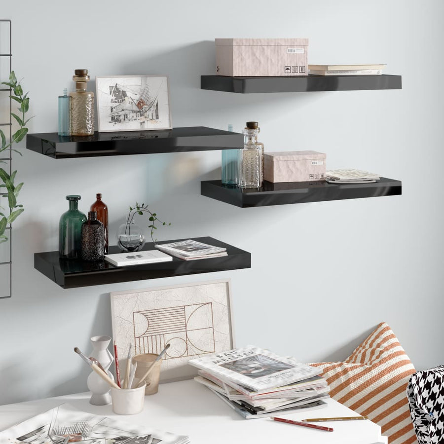 Wandschappen Zwevend 50X23X3,8 Cm Mdf Hoogglans Zwart 4 50 x 23 x 3.8 cm