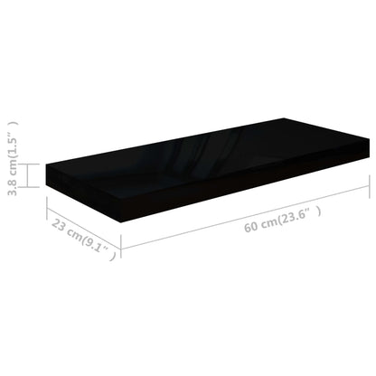 Wandschap Zwevend 60X23,5X3,8 Cm Mdf Hoogglans Zwart 1 60 x 23.5 x 3.8 cm