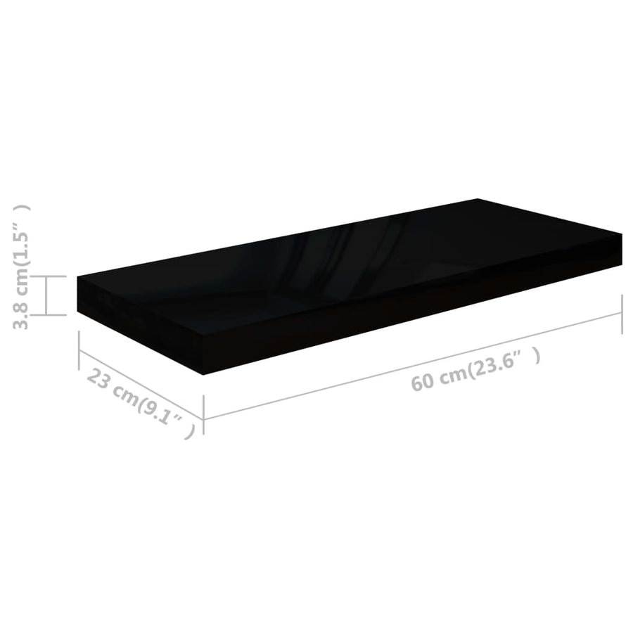 Wandschap Zwevend 60X23,5X3,8 Cm Mdf Hoogglans Zwart 1 60 x 23.5 x 3.8 cm