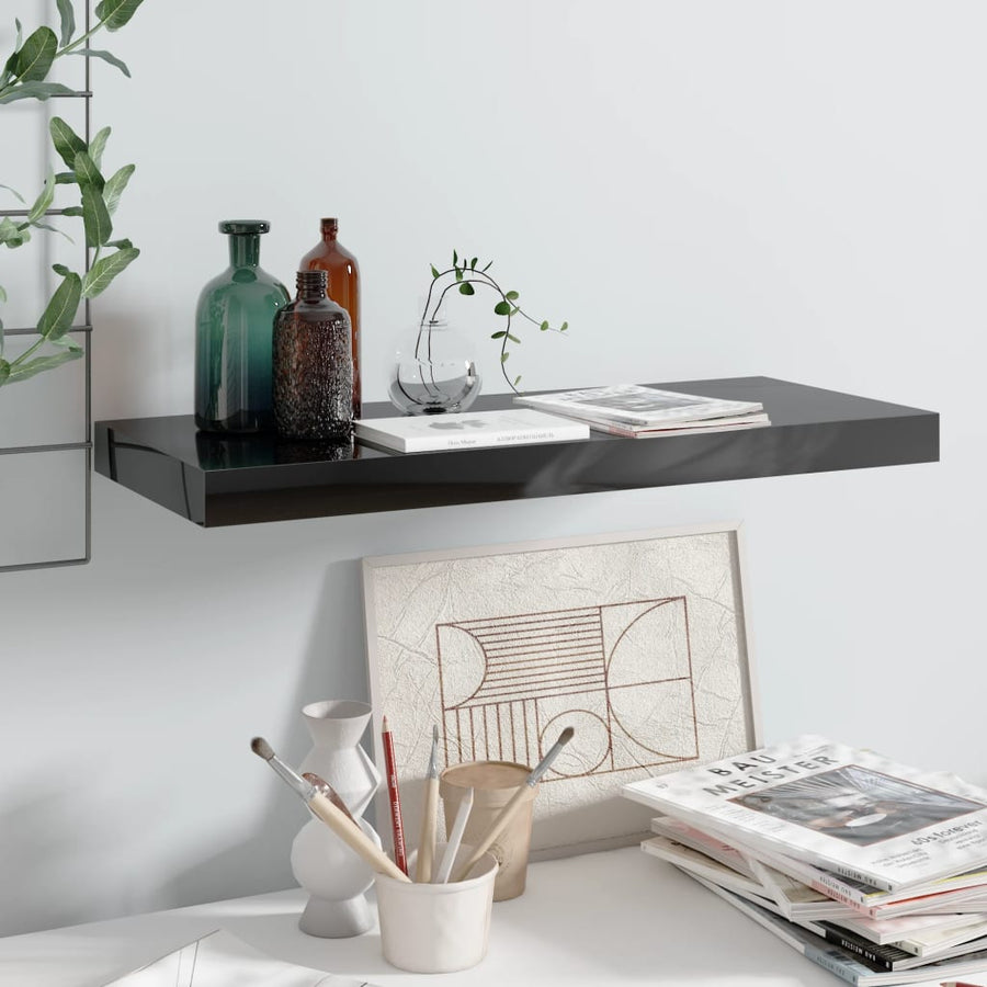 Wandschap Zwevend 60X23,5X3,8 Cm Mdf Hoogglans Zwart 1 60 x 23.5 x 3.8 cm