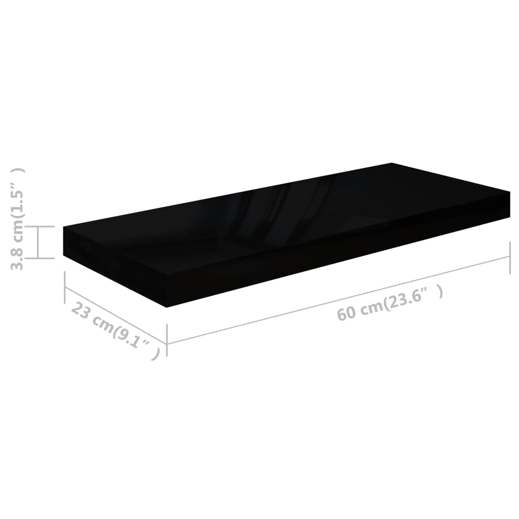 Wandschappen Zwevend 60X3,5X3,8 Cm Mdf Hoogglans Zwart 2 60 x 23.5 x 3.8 cm