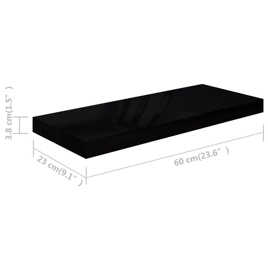 Wandschappen Zwevend 60X3,5X3,8 Cm Mdf Hoogglans Zwart 2 60 x 23.5 x 3.8 cm