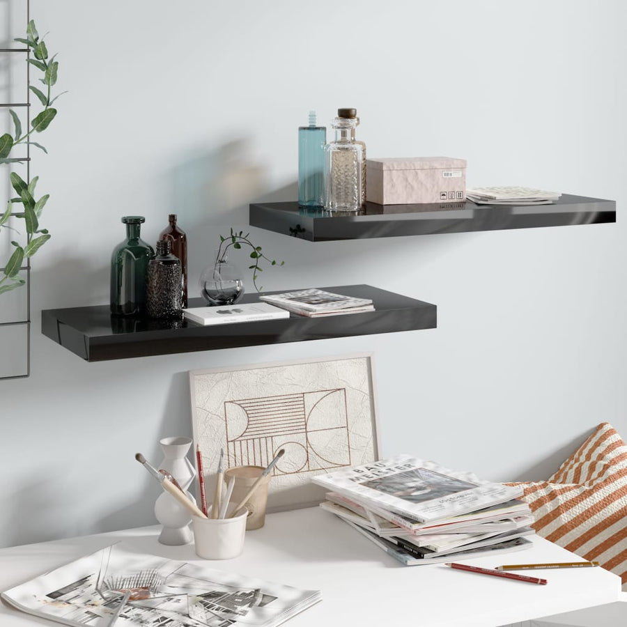 Wandschappen Zwevend 60X3,5X3,8 Cm Mdf Hoogglans Zwart 2 60 x 23.5 x 3.8 cm