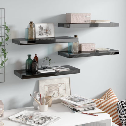 Wandschappen Zwevend 60X23,5X3,8 Cm Mdf Hoogglans Zwart 4 60 x 23.5 x 3.8 cm