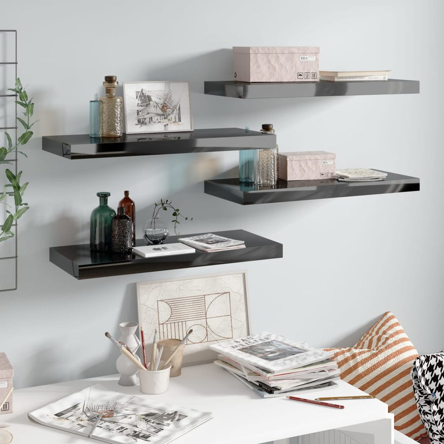 Wandschappen Zwevend 60X23,5X3,8 Cm Mdf Hoogglans Zwart 4 60 x 23.5 x 3.8 cm