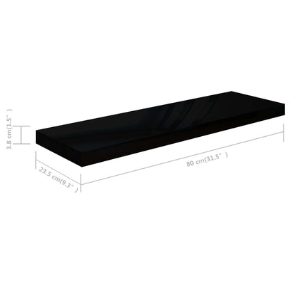 Wandschap Zwevend 80X23,5X3,8 Cm Mdf Hoogglans Zwart 1 80 x 23.5 x 3.8 cm