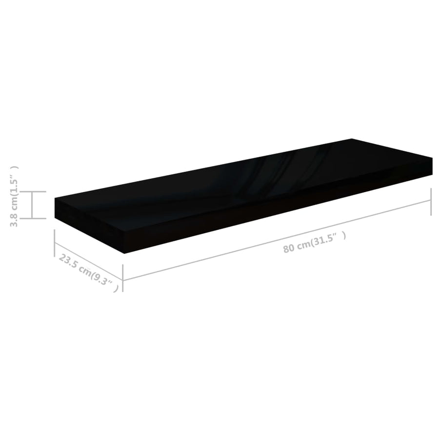 Wandschap Zwevend 80X23,5X3,8 Cm Mdf Hoogglans Zwart 1 80 x 23.5 x 3.8 cm