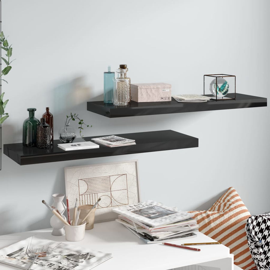 Wandschappen Zwevend 80X3,5X3,8 Cm Mdf Hoogglans Zwart 2 80 x 23.5 x 3.8 cm