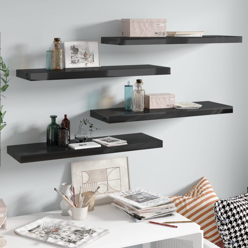 Wandschappen Zwevend 80X23,5X3,8 Cm Mdf Hoogglans Zwart 4 80 x 23.5 x 3.8 cm