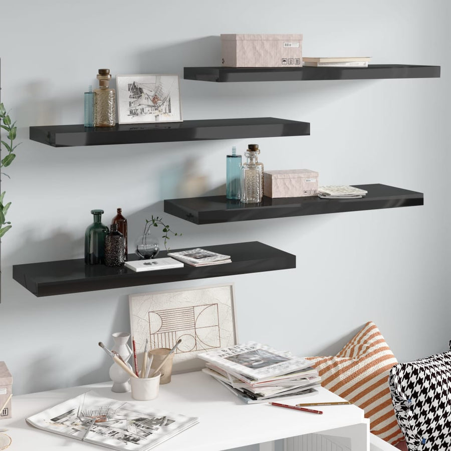 Wandschappen Zwevend 80X23,5X3,8 Cm Mdf Hoogglans Zwart 4 80 x 23.5 x 3.8 cm