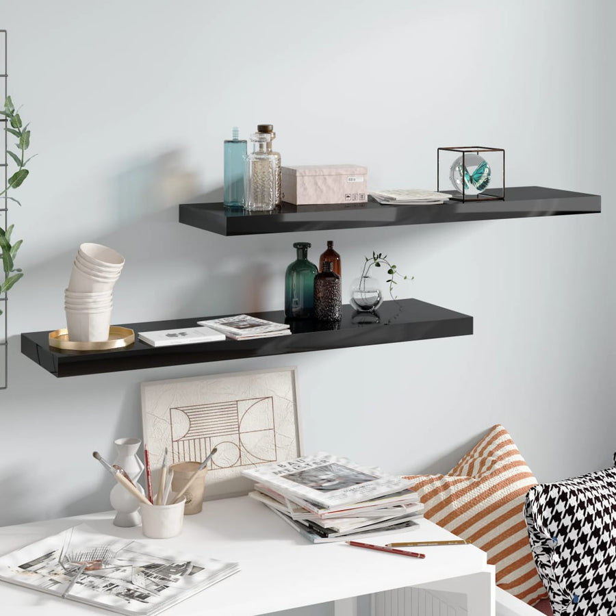 Wandschappen Zwevend 90X3,5X3,8 Cm Mdf Hoogglans Zwart 2 90 x 23.5 x 3.8 cm