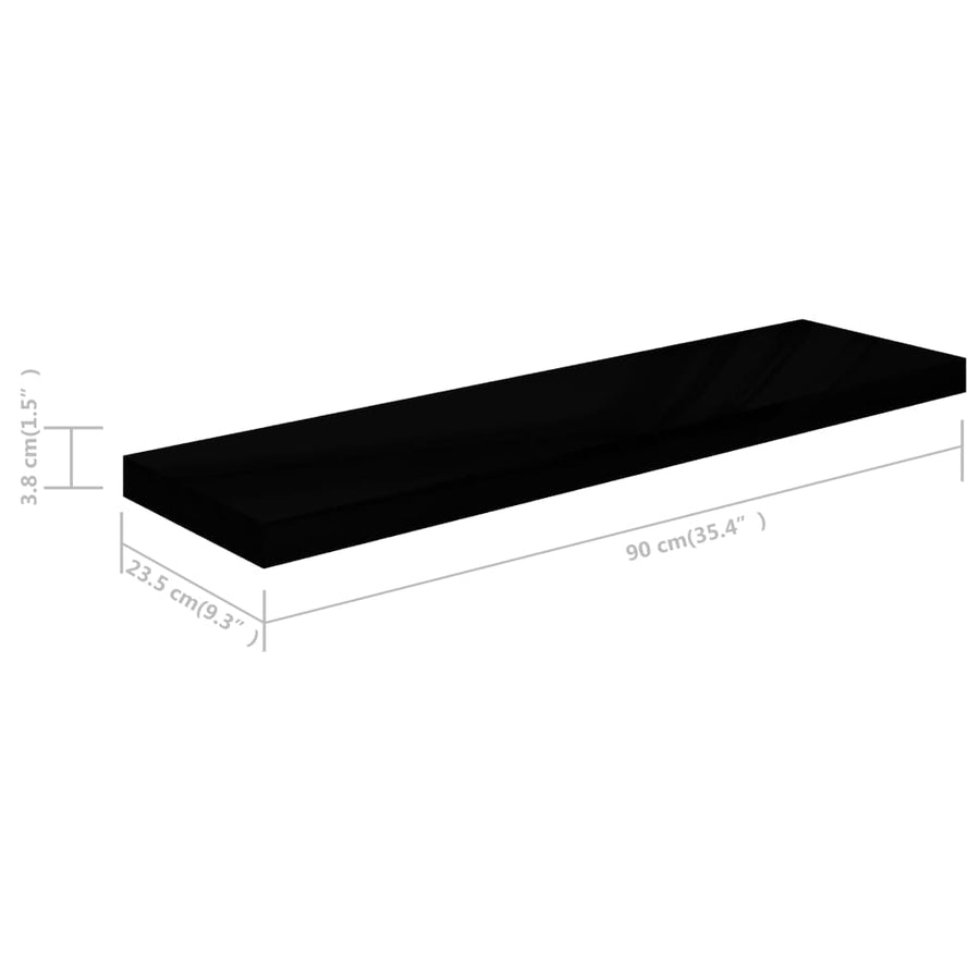 Wandschappen Zwevend 90X23,5X3,8 Cm Mdf Hoogglans Zwart 4 90 x 23.5 x 3.8 cm