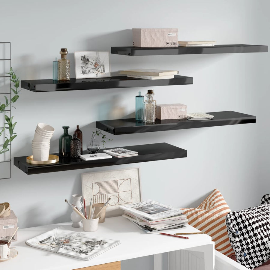 Wandschappen Zwevend 90X23,5X3,8 Cm Mdf Hoogglans Zwart 4 90 x 23.5 x 3.8 cm