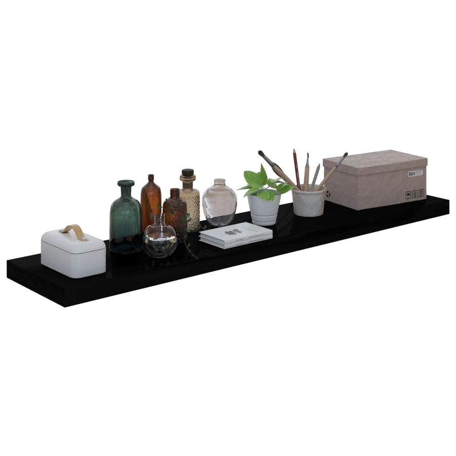 Wandschappen Zwevend 10X3,5X3,8 Cm Mdf Hoogglans Zwart 2 120 x 23.5 x 3.8 cm
