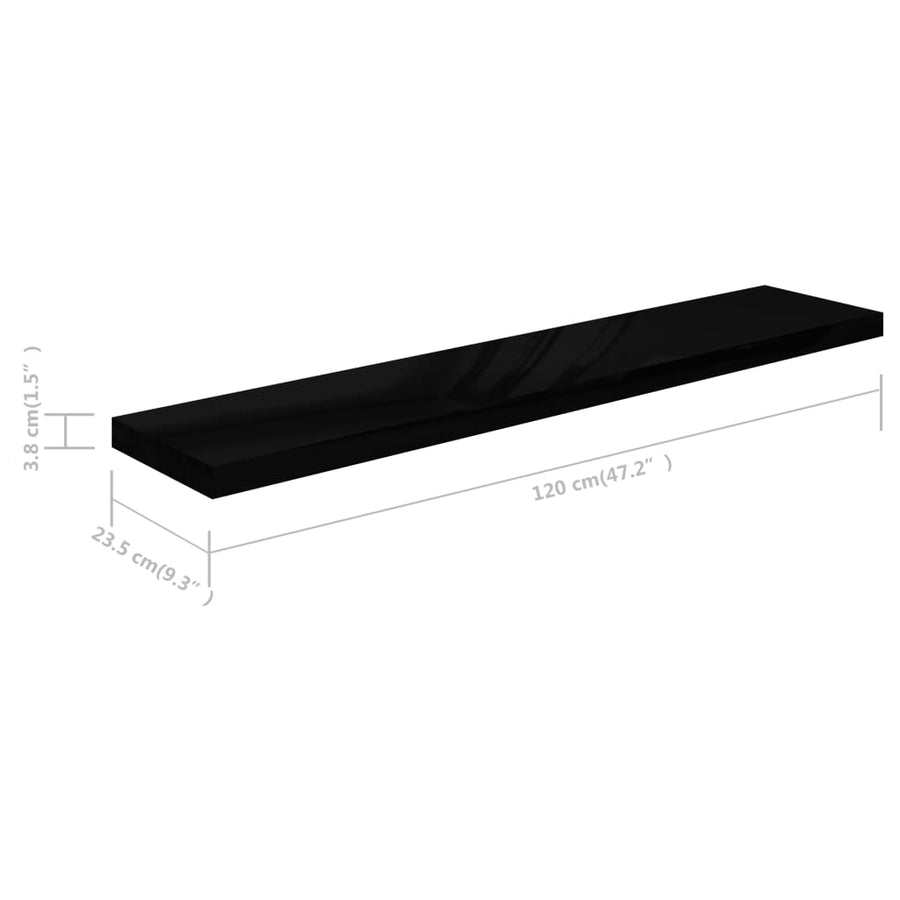 Wandschappen Zwevend 10X3,5X3,8 Cm Mdf Hoogglans Zwart 2 120 x 23.5 x 3.8 cm