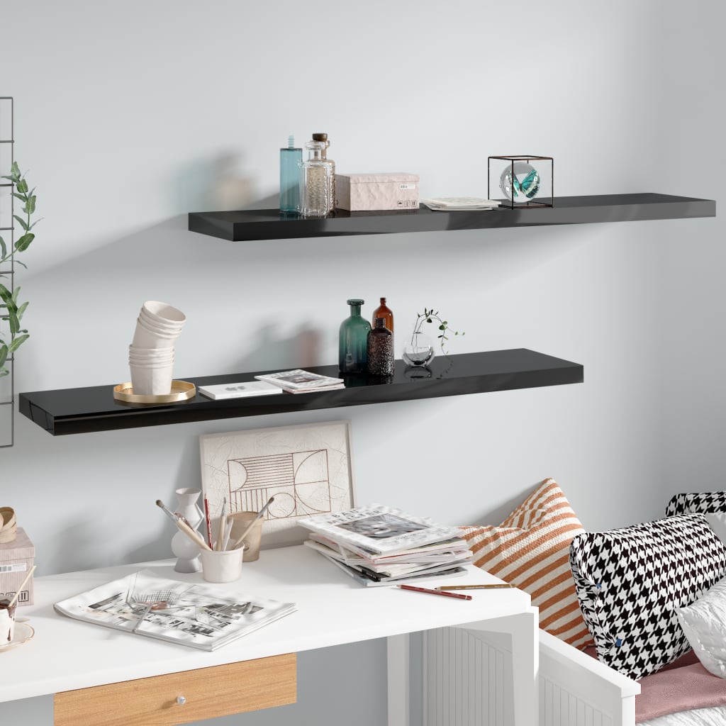 Wandschappen Zwevend 10X3,5X3,8 Cm Mdf Hoogglans Zwart 2 120 x 23.5 x 3.8 cm