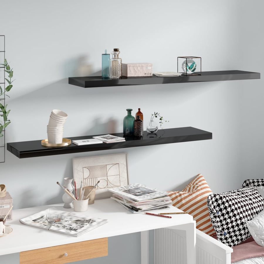 Wandschappen Zwevend 10X3,5X3,8 Cm Mdf Hoogglans Zwart 2 120 x 23.5 x 3.8 cm